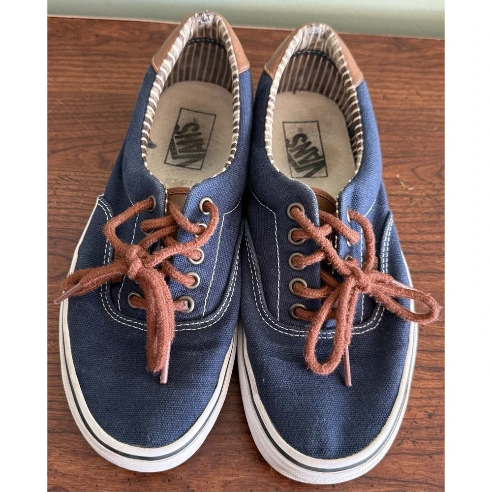 Vans Shoes Mens 6.5 Woman's 8 Blue Canvas Low Top Nautical Boat Deck‎ Sneakers